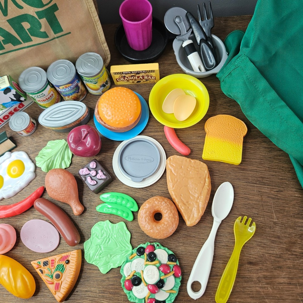 Melissa & Doug +Misc Fresh Mart Grocery Store Play Food Set w/ Apron & Bag 48pc - Picture 3 of 5